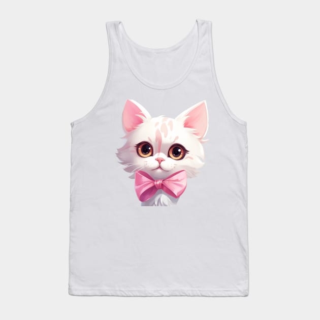 Cute White Kityy Retro Cartoon Style Tank Top by NatashaCuteShop